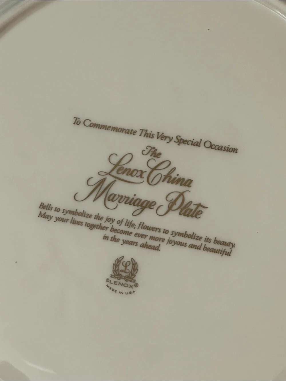 Lenox Wedding Promises Marriage Plate Embossed with Gold Trim